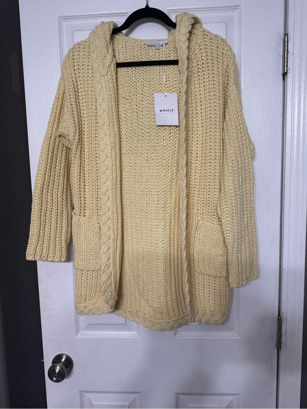 Miracle Yellow Hooded Chunky Open-Front Cardigan SM